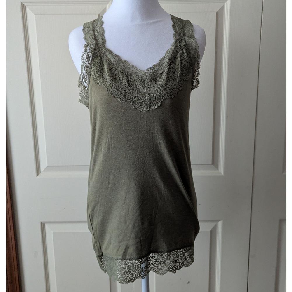 Mossimo Y2K Lace Trim Tank Top Sz XL Green Racerback Cami Long Line Layering